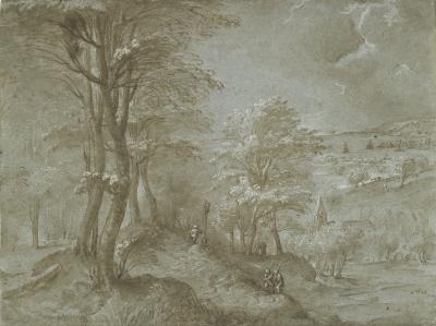 Wooded landscape with a Distant View towards the Sea